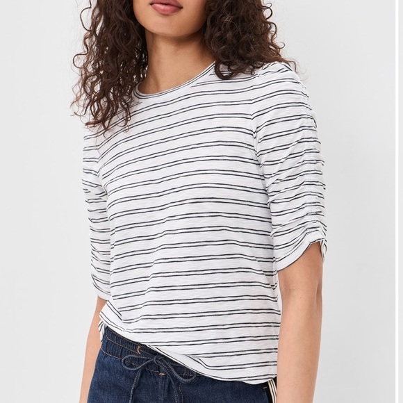 Veronica Beard Tops - VERONICA BEARD
Waldorf Stripe Ruched-Sleeve Tee